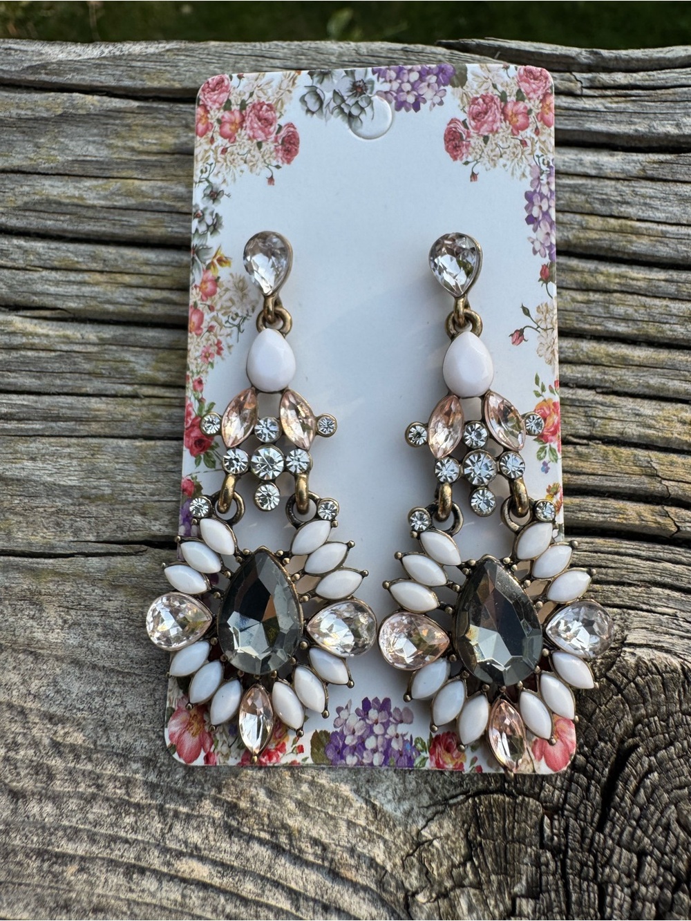 White and Crystal Statement Drop Earrings